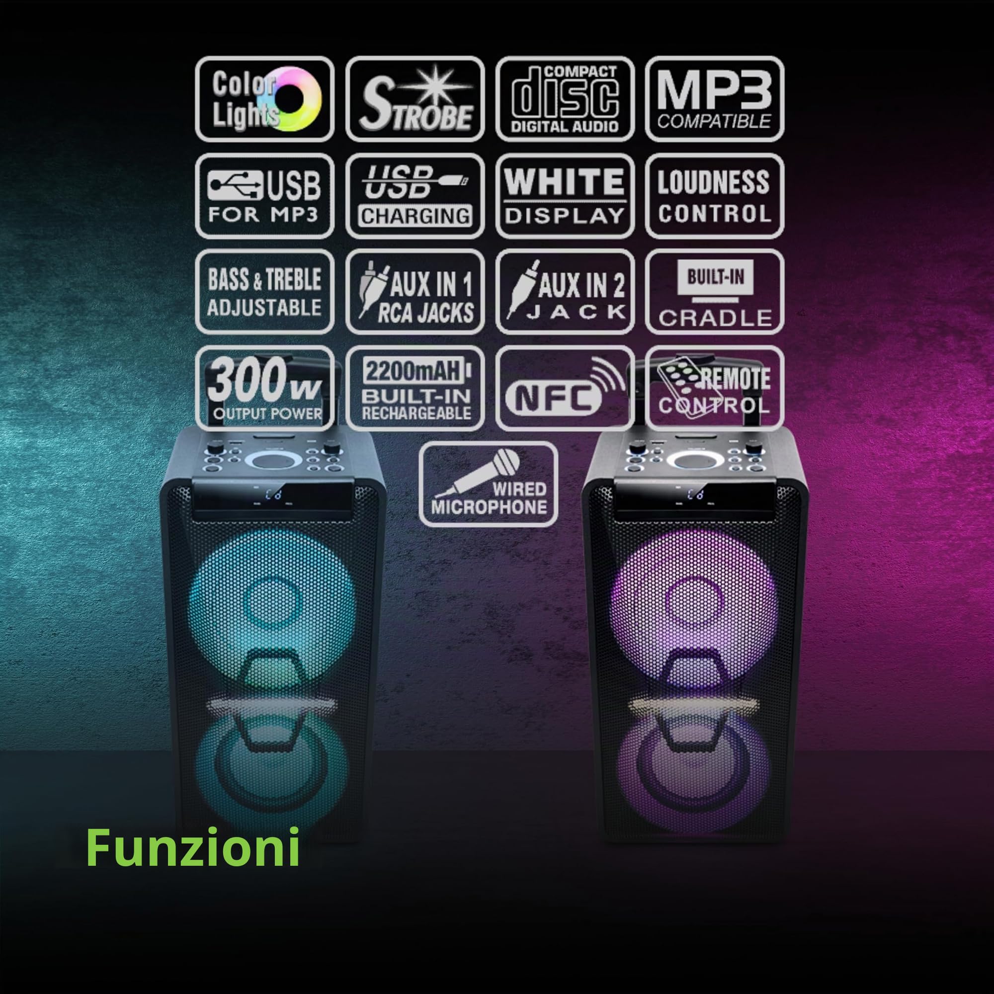 Muse M-1920 DJ altoparlante 300 W Nero Con cavo e senza cavo Bluetooth/USB/RCA/3.5mm