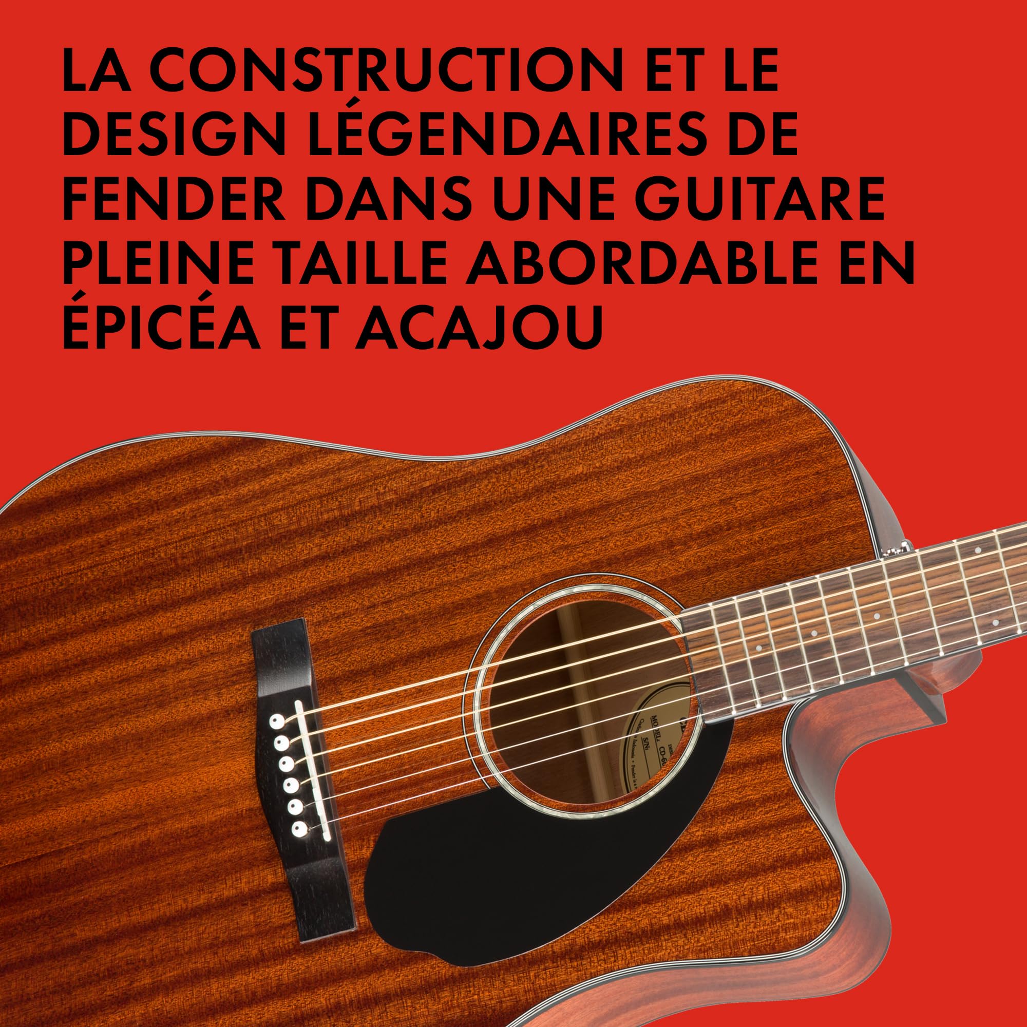 Fender CD-60SCE Dreadnought Guitare Acoustique Electro, Tout Acajou, Inclus des Cours Virtuels Gratuits sur Fender Play