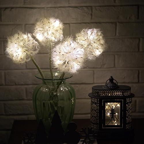 Miniatura 2 de TOPIA Flores artificiales de diente de león con luces LED con temporizador, flores artificiales de diente de león para deseos, flores artificiales