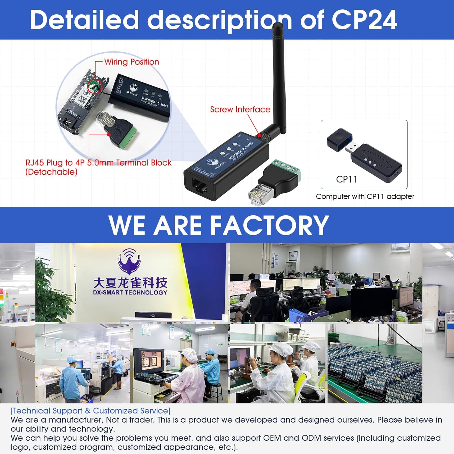 DX-CP24 RS485 to Bluetooth Serial Adapter Industrial Wireless Bluetooth Communication Module to RS485 Converter, Change 485 Wired Device to Wireless, Supports Modbus Protocol, DC 5-36V (for Device)