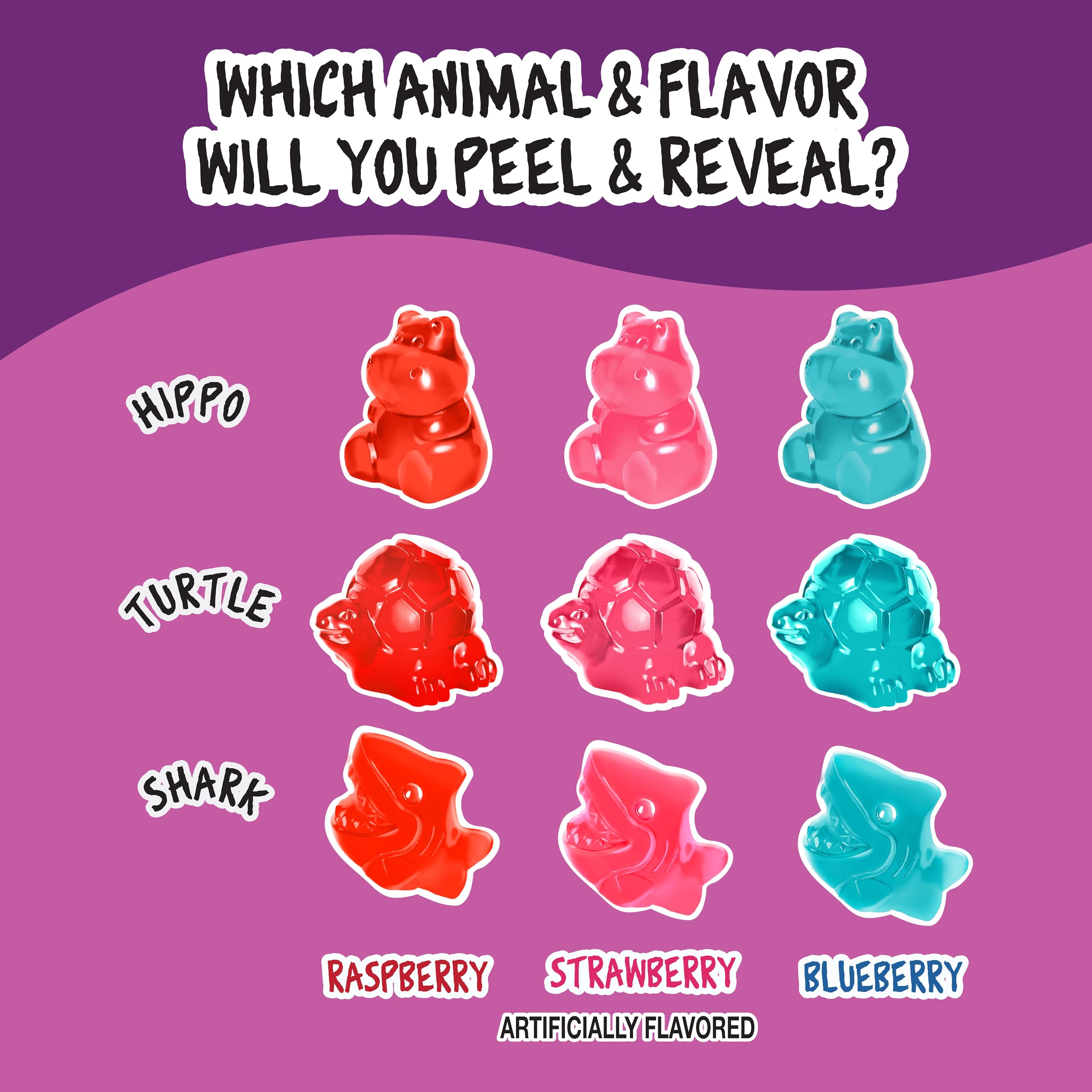 Juicy Drop Mystery Gummy Candy Cubes in Wild Berry Flavor, 3.5oz, Peelable Strawberry Gummy Cube with Mystery Animal Inside, Fruity Flavors, Interactive 2-in-1 Treat, Sweets, Fun Candy & Kids Prizes