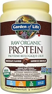 Garden of Life Raw Organic Protein, Chocolate, 664g. Packed with 22 Grams of Certified Organic Plant Protein, including organic peas grown and processed in Canada. Assitsts in building and repairs muscles. Loaded with 14 organic sprouted grains, seeds and legumes.