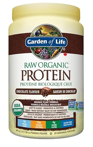 Garden of Life Raw Organic Protein, Chocolate, 660g. Packed with 22 Grams of Certified Organic Plant Protein, including peas grown and processed in Canada. Assists in building and repairs muscles. Loaded with 14 sprouted grains, seeds and legumes.