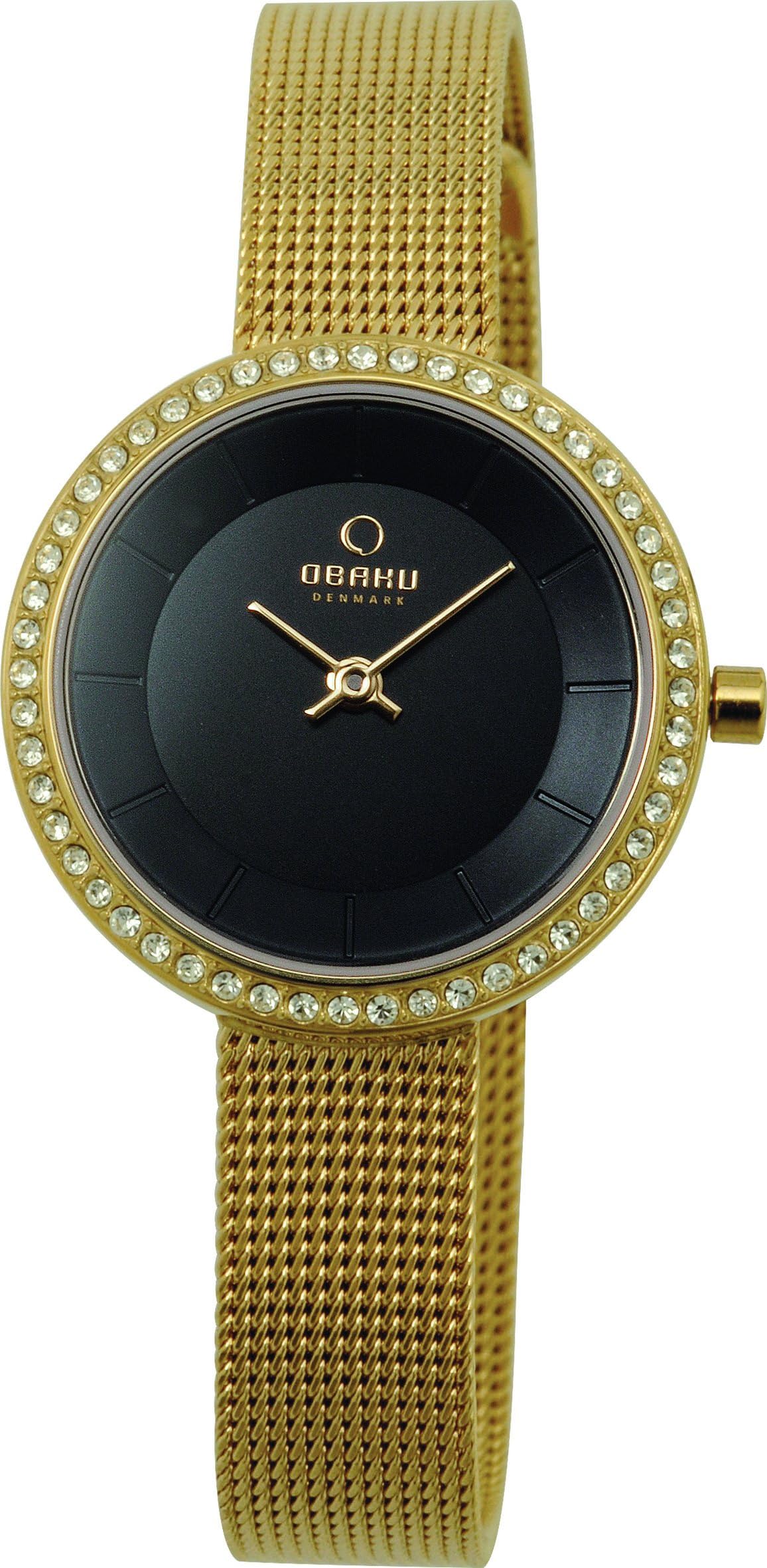 Obaku Denmark Womens V146LEGBMG Gold Stainless Steel Case Black Dial Watch