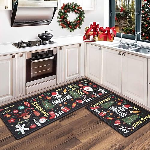 Miniatura 8 de KIMODE Alfombras de cocina de Navidad, tapete de cocina de regalo de árbol de Navidad, antifatiga, antideslizante, juego de 2, tapetes de cocina