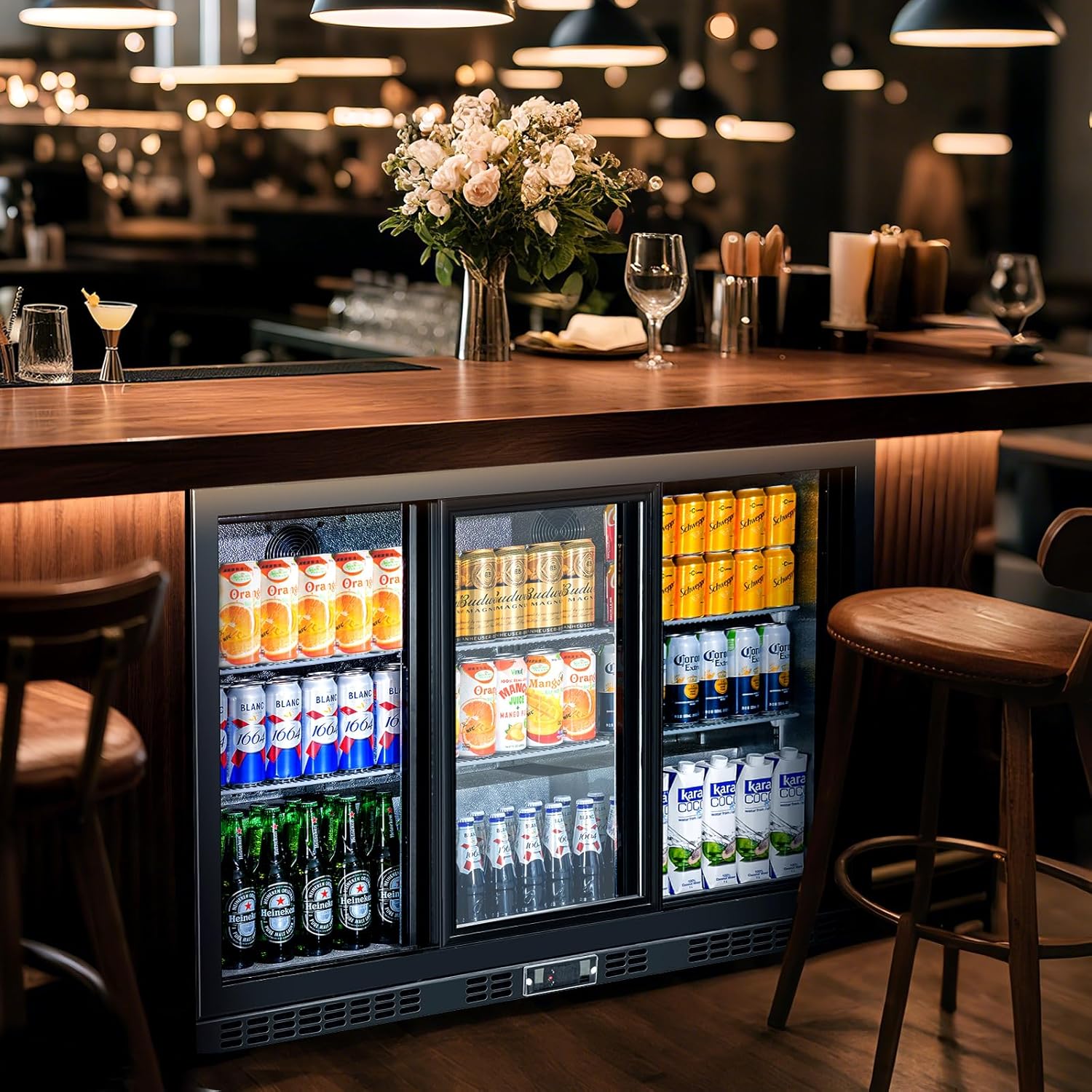 Back Bar Cooler with 3 Sliding Glass Doors 10.5 Cu.ft. ETL Commercial Beverage Refrigerator Black Drink Fridges for Beer, Wine,Soda, Drinks