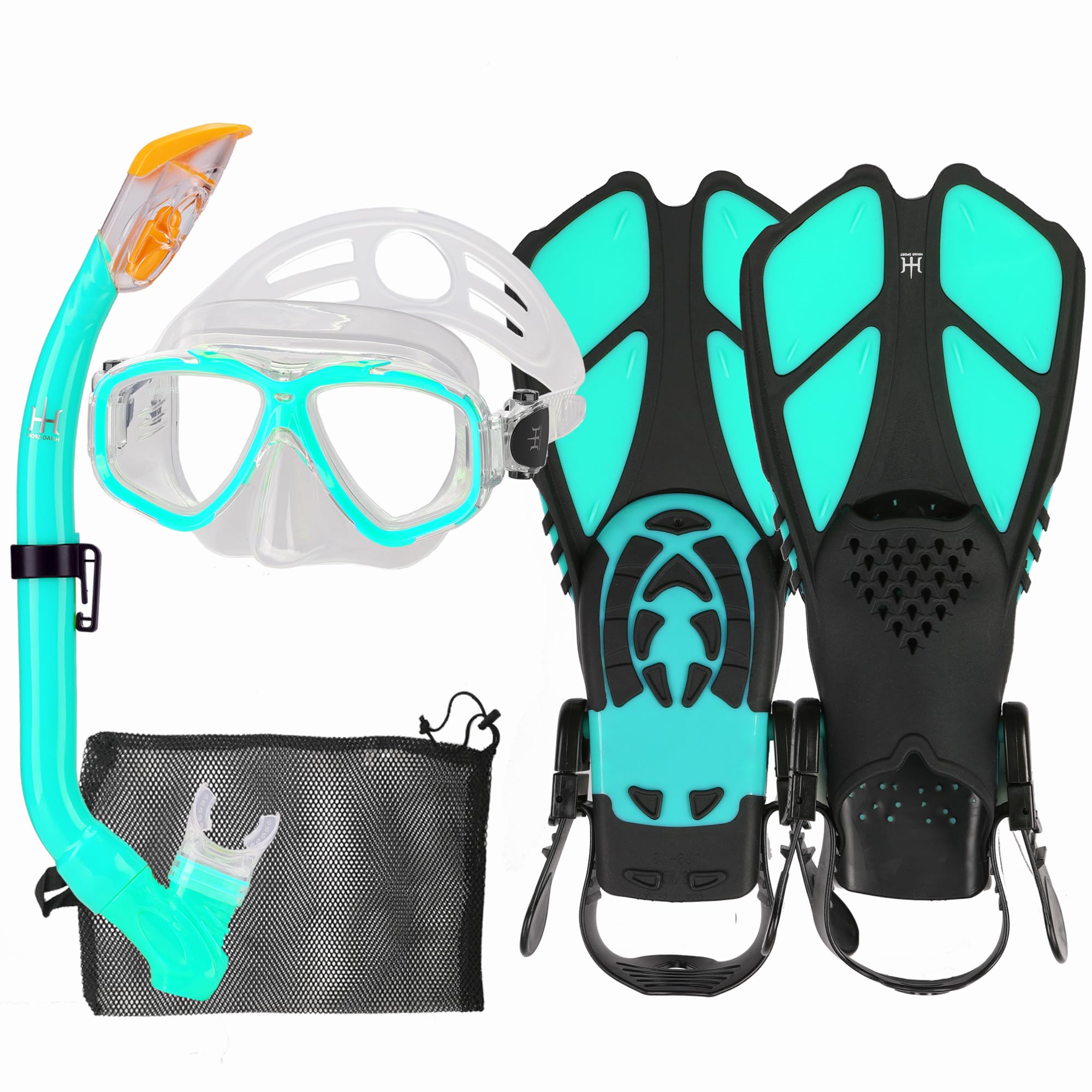 Children's Snorkel Set with Fins, 180° Panorama Wide View Diving Goggles, Adjustable Swimming Fins, Diving Mask and Dry Top Snorkel with Carry Bag
