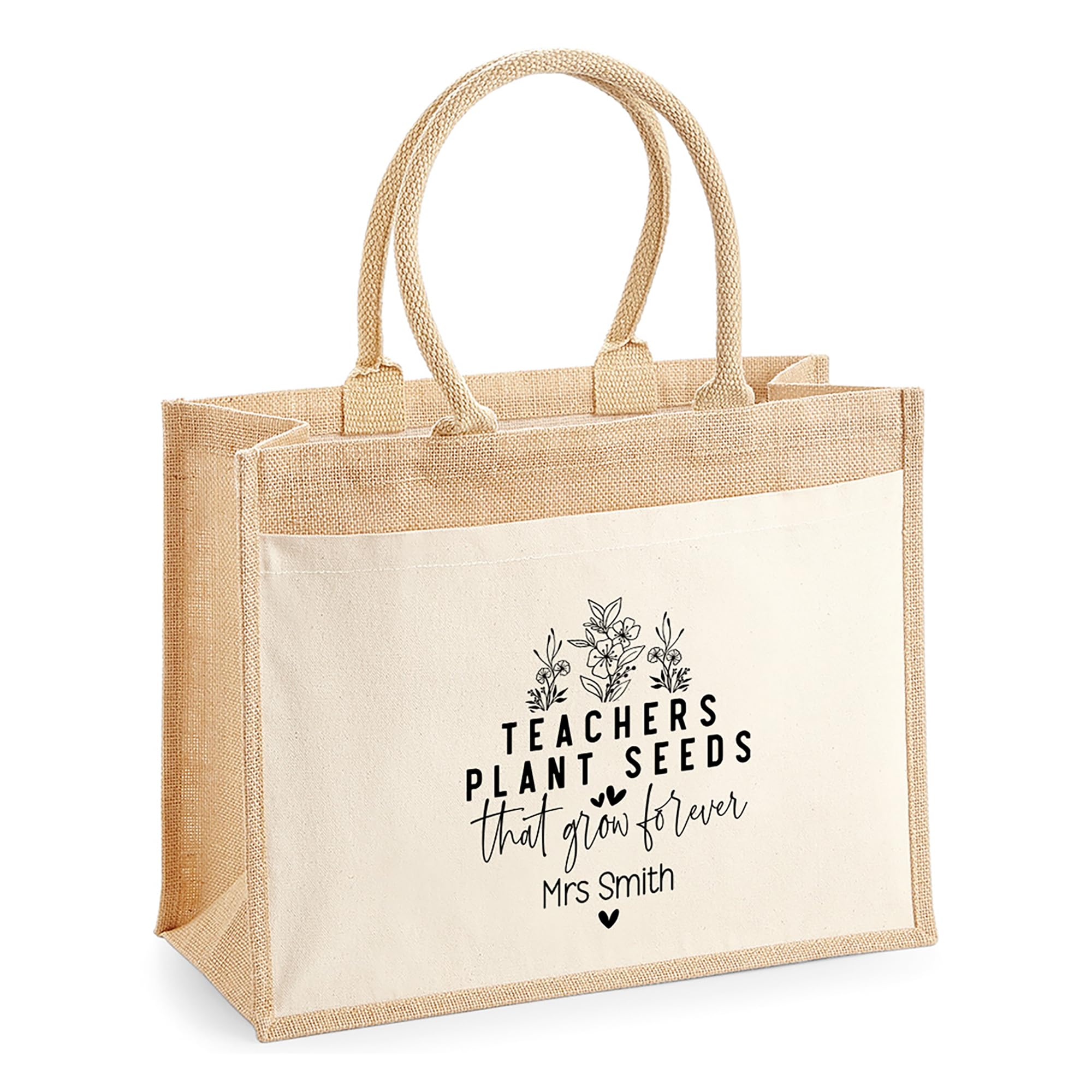 Chicken Craft Personalised Teacher Tote Bag with Name, Plant Seeds Quote Design, Custom Jute Bag — image 1