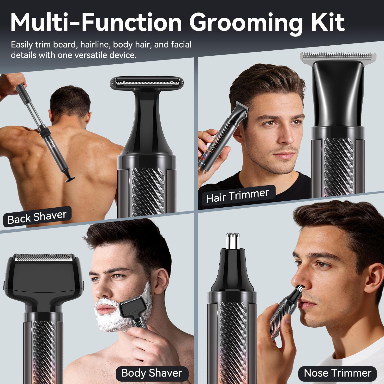 Hatteker 4-in-1 Electric Back Shaver and Body Grooming Kit