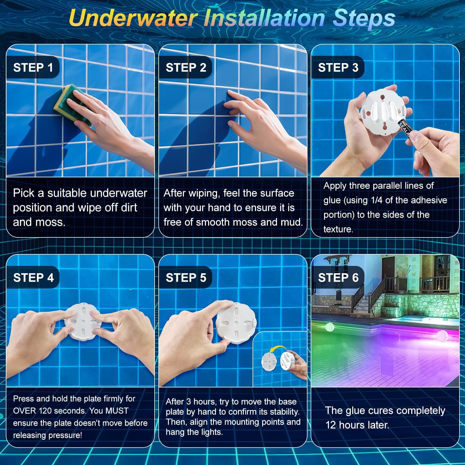 daphomeu 2Pcs Luces Recargables para Piscina con Mando a Distancia, Luces Sumergibles Impermeables IP68 para Piscinas Elevadas y Enterradas, Baños, Duchas, Decoración de Fiestas, Spas, Acuarios