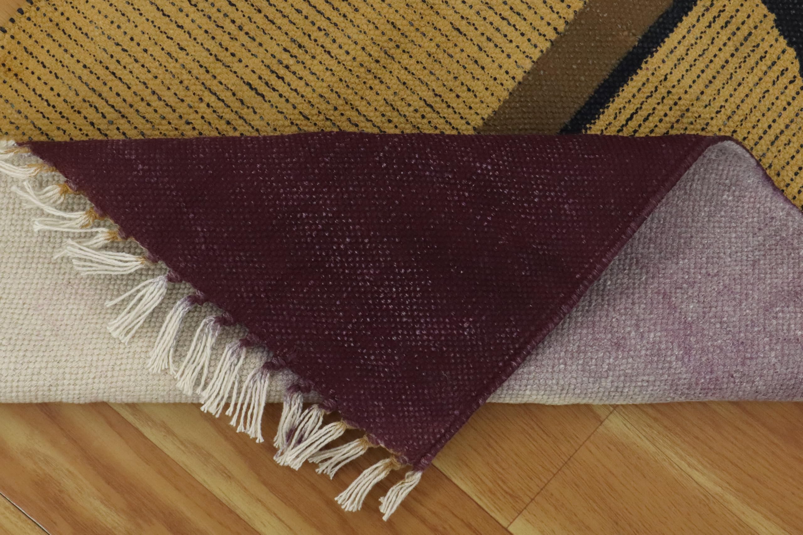Indische Kunsthandwerker Baumwoll-Teppich, Kelim-Teppich, 25,4 x 45,7 cm, Braun Kastanienbraun, Bodenteppich für Fußmatte, Boho-Teppich, waschbarer Teppich, für Innen- und Außenbereich, Flachgewebe,