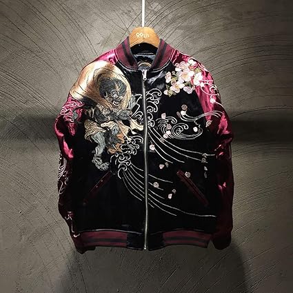 Amazon | [りり売りセンチュリー] 雷神・風神刺繍スカジャン