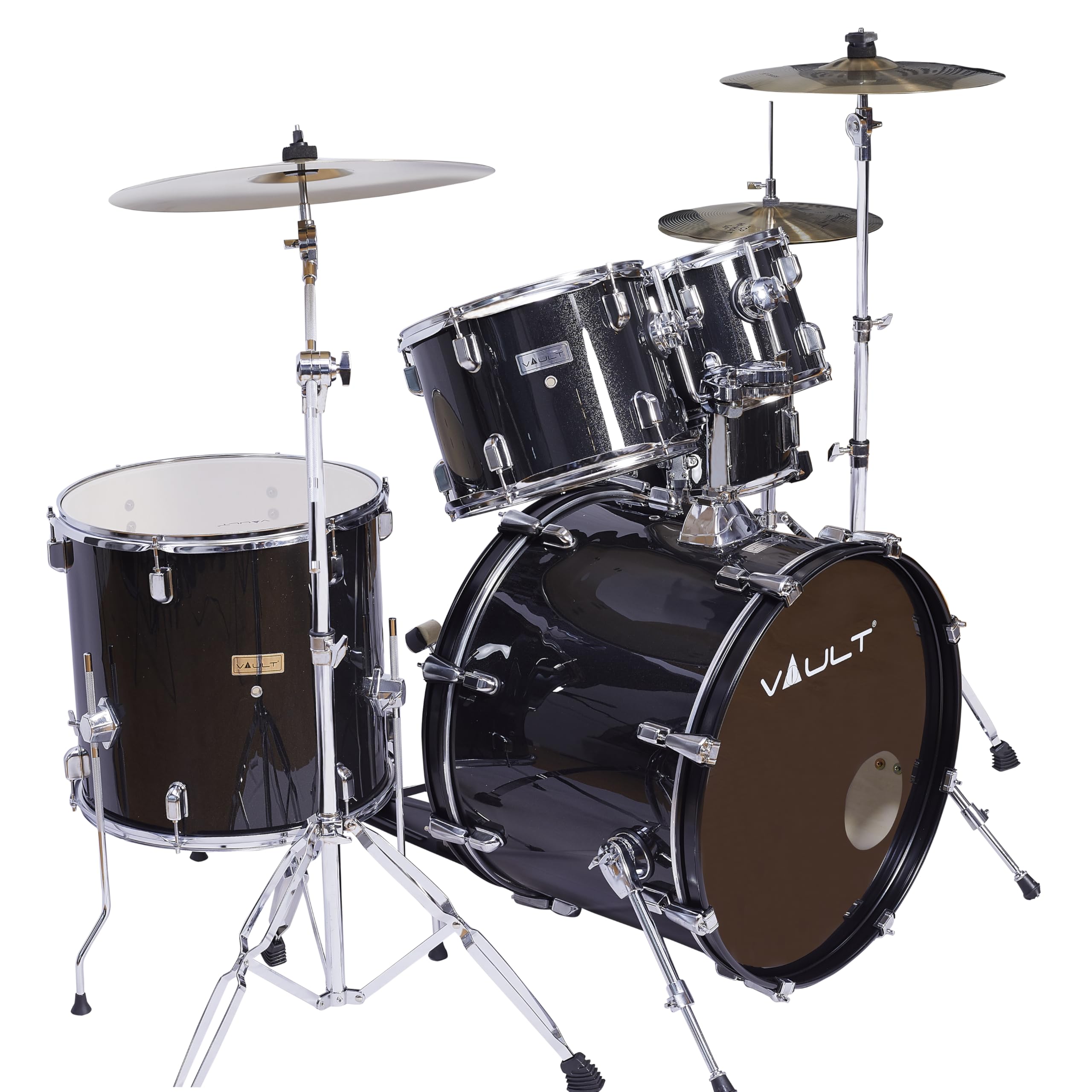Vault Groover 22" 5-Piece Acoustic Drum Kit with Hardware, Cymbals & Throne - Black - Image 3 thumbnail