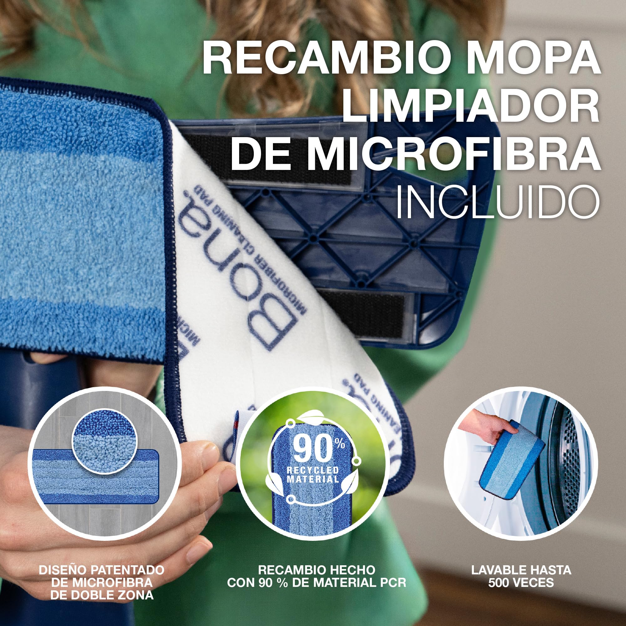Bona Spray Mop Premium para Suelos Laminados y Superficies Duras, 2x recambio mopa de microfibra lavable