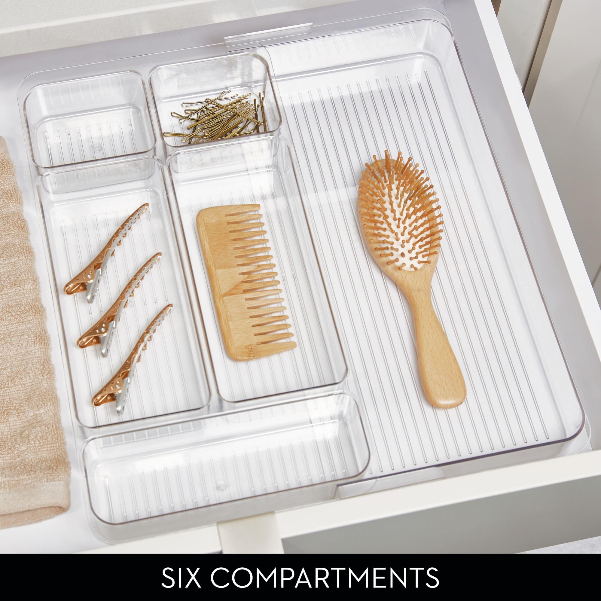 iDesign Organiseur de tiroir de maquillage extensible - Plateau transparent pour ranger des cosmétiques ou des bijoux