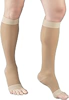 Vista 5 de Truform - Calcetines de compresión traslúcidos, 15-20 mmHg, para mujer, hasta la rodilla, puntera abierta, 20 Denier, color nude, talla 2XL