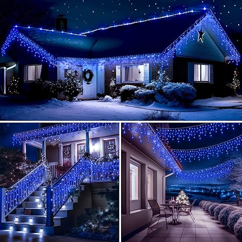 Miniatura 5 de Aiouyidi Luces de Navidad para decoración al aire libre, 82 pies, 180 tiras, cortina de luces de hadas, 8 modos de enchufe, 630 LED, temporizador