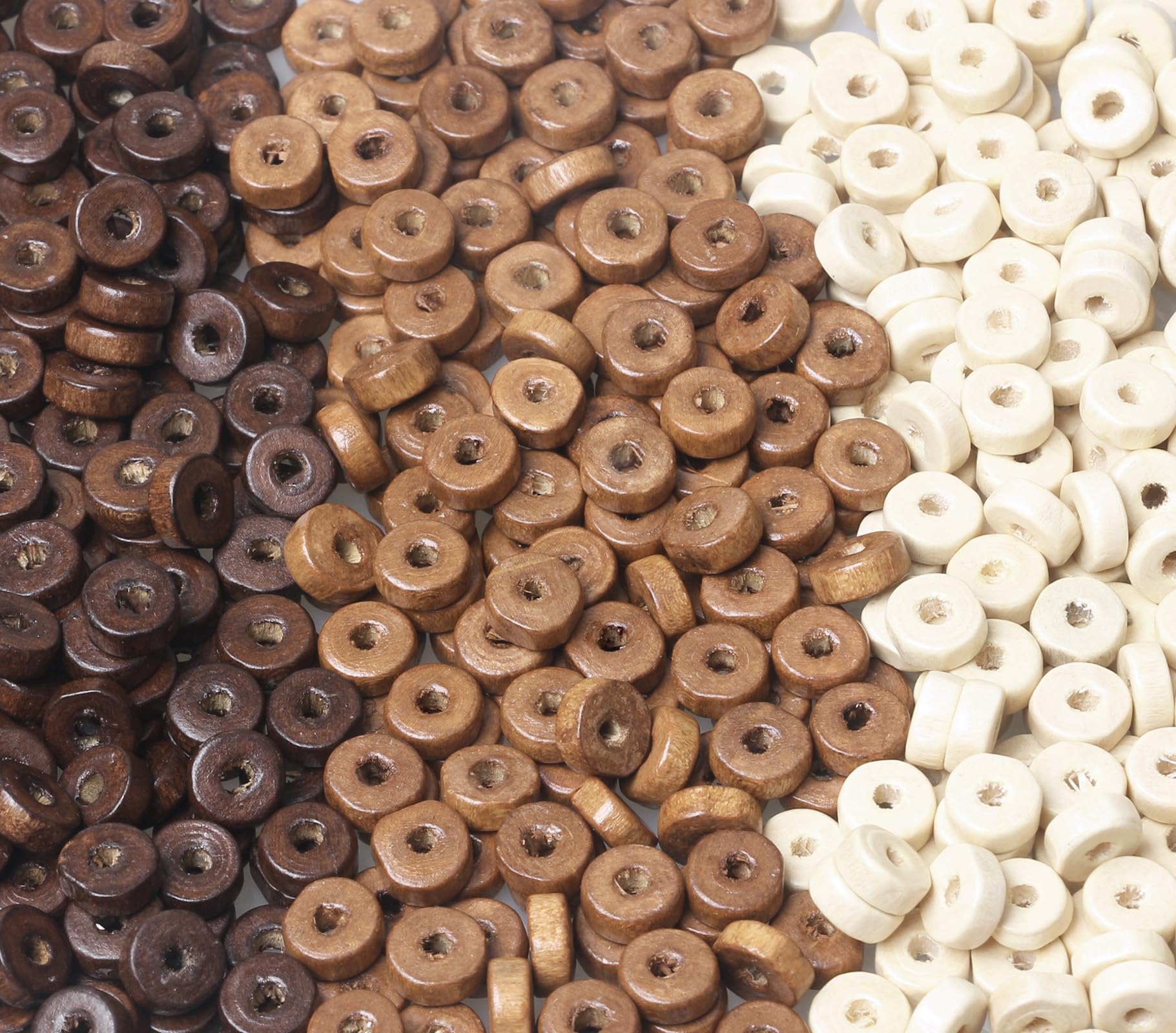 900โPiece 7โฏmm Flat Round Wooden Spacer Beads โ 300โฏpcs Each of Light Brown, Dark Brown & Beige โ for Making Jewelry/Bracelet/DIY Project