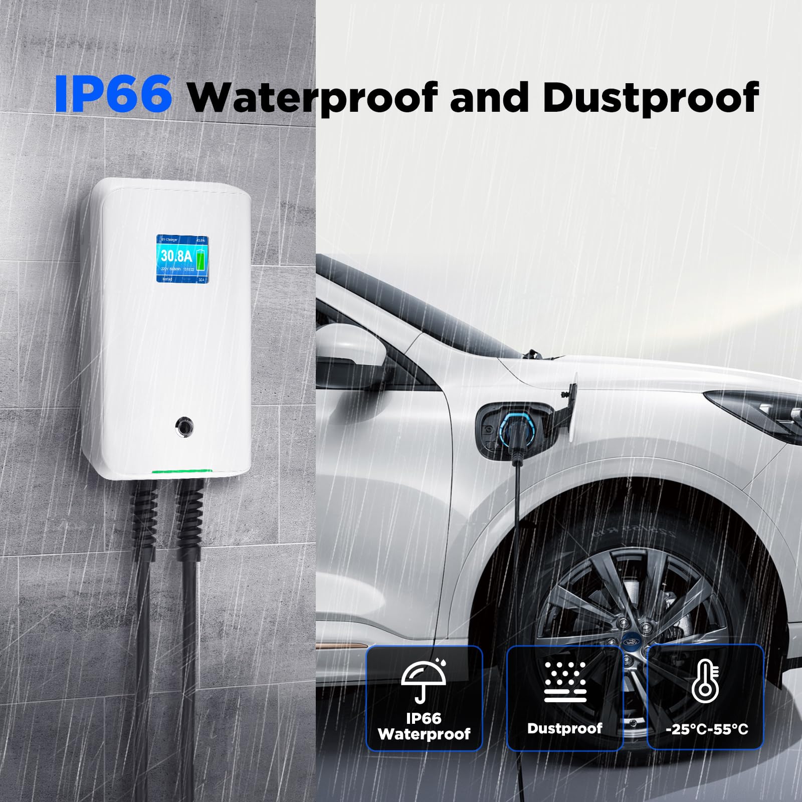 Morec 11kW trifase Stazione di Ricarica EV 16 A Tipo 2 EU Standard IEC 62196-2, Spina con Cavo di Alimentazione per Scatola di distribuzione, Portatile e Veloce da Parete, 6,1 m