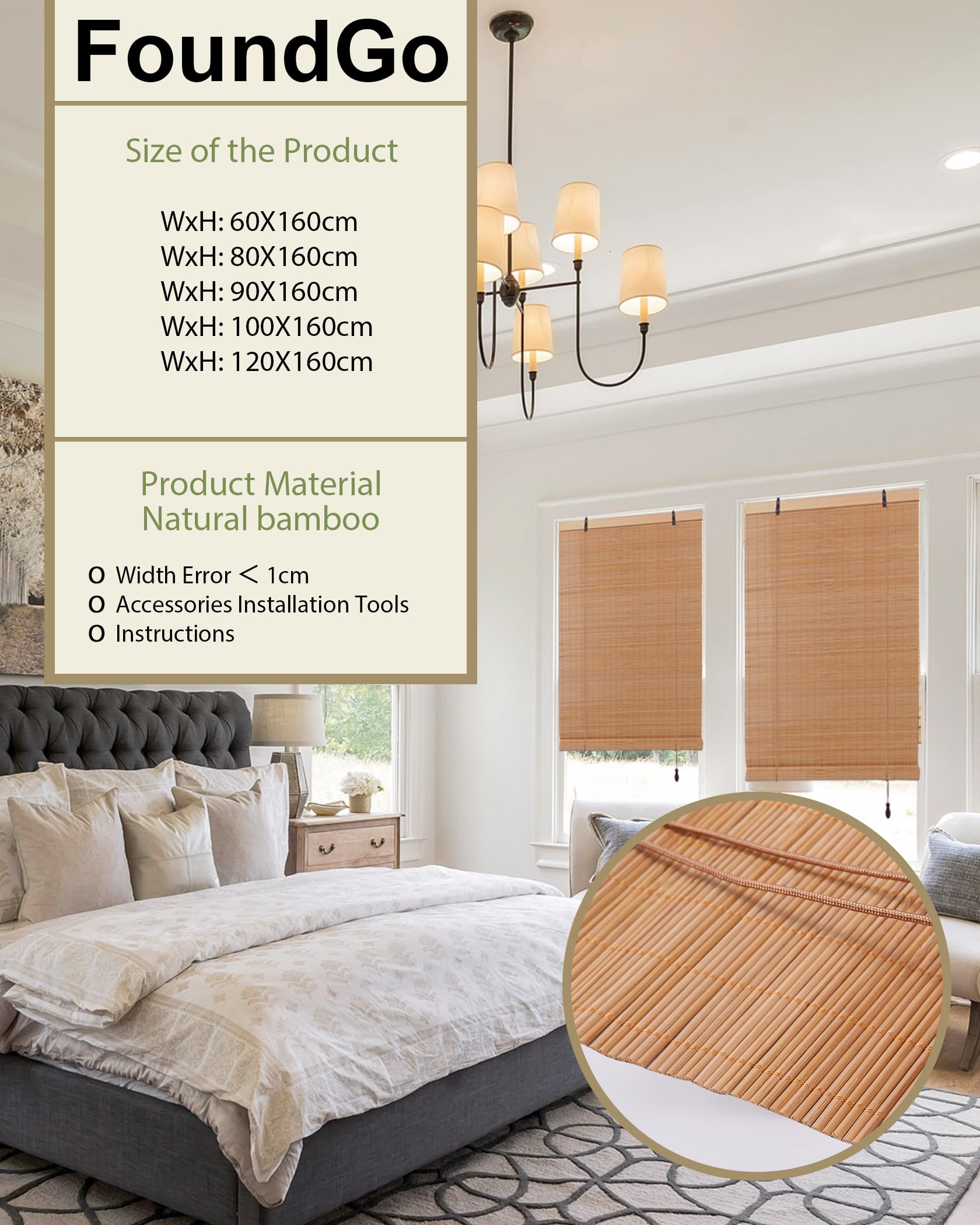 FoundGo Bamboo Blinds No drilling - Image 3
