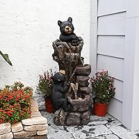 YZM 40" Black Bears Climbing Tree 5-Tier Outdoor Water Fountain - Resin Garden Patio Feature for Serene Relaxation