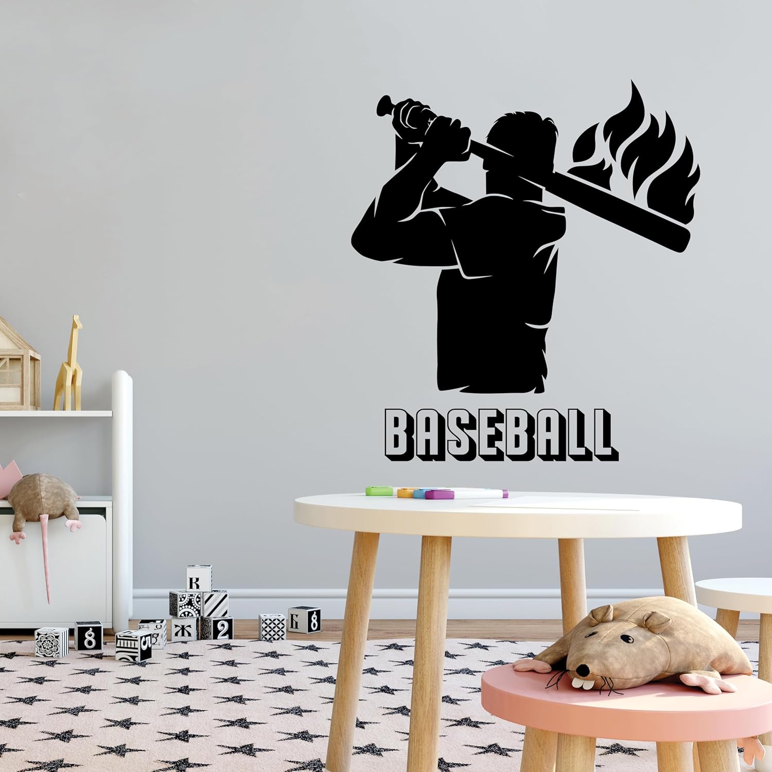 Design With Vinyl Wall Decal Baseball Baseball Bat on Fire Bedroom Wall Sticker Decoration - Removable - Size: 36 in x 40 in 36 In x 40 In Black