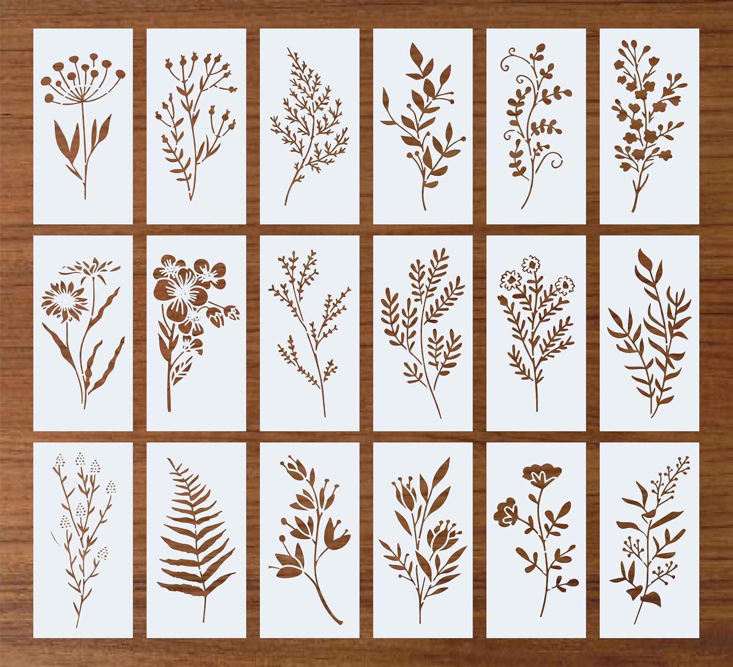Floral Stencil Set of 18, 4x7 Inch Reusable Mylar Stencils for Painting, Botanical Leaf & Flower Stencils for Walls, Fabric, Wood, Canvas, Furniture, DIY Crafts & Home Decor, White