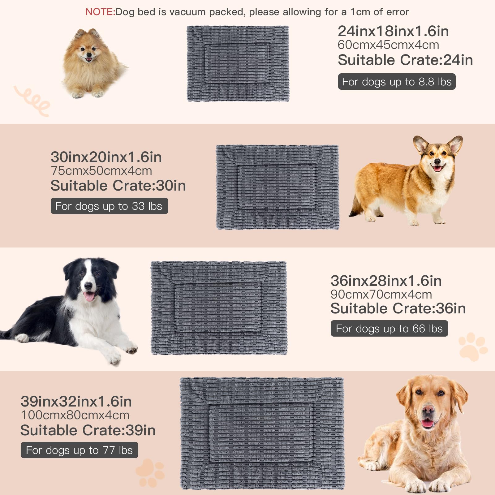 IEUUMLER Memory Foam Materasso per Cani, Cuscino per Cane Gatto, Pelosa Morbida Lavabile Doppio Uso Materasso per Grande Medio Piccolo Cani Gatti FC020 (Grigio, S-60x45cm)