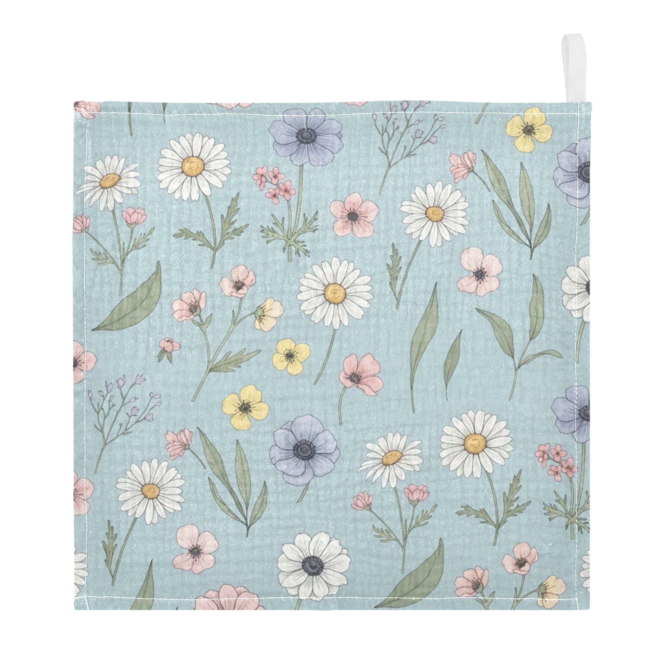 Fuauuyl Flowers Baby Muslin Washcloths Cotton Absorbent Soft Burp Cloths for Newborns Infants Toddlers, Reusable Face Towels for Sensitive Skin, 3 Pack, 12x12 in