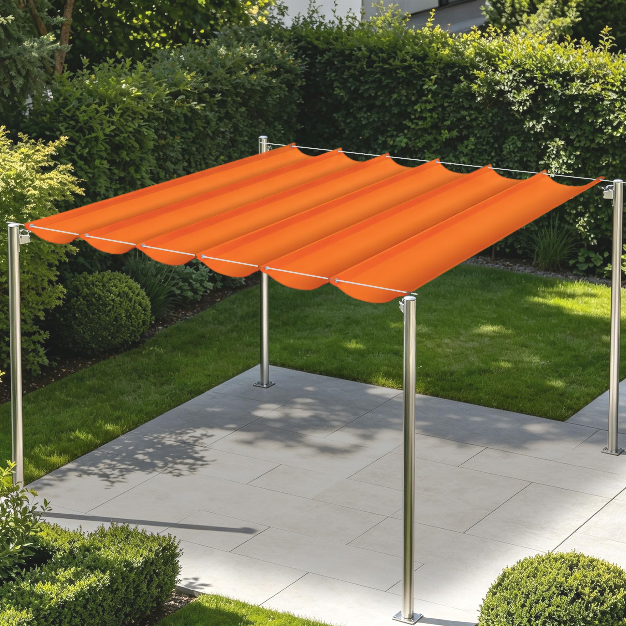 Toile d'ombrage rétractable 350x360 cm orange étanche pour terrasse