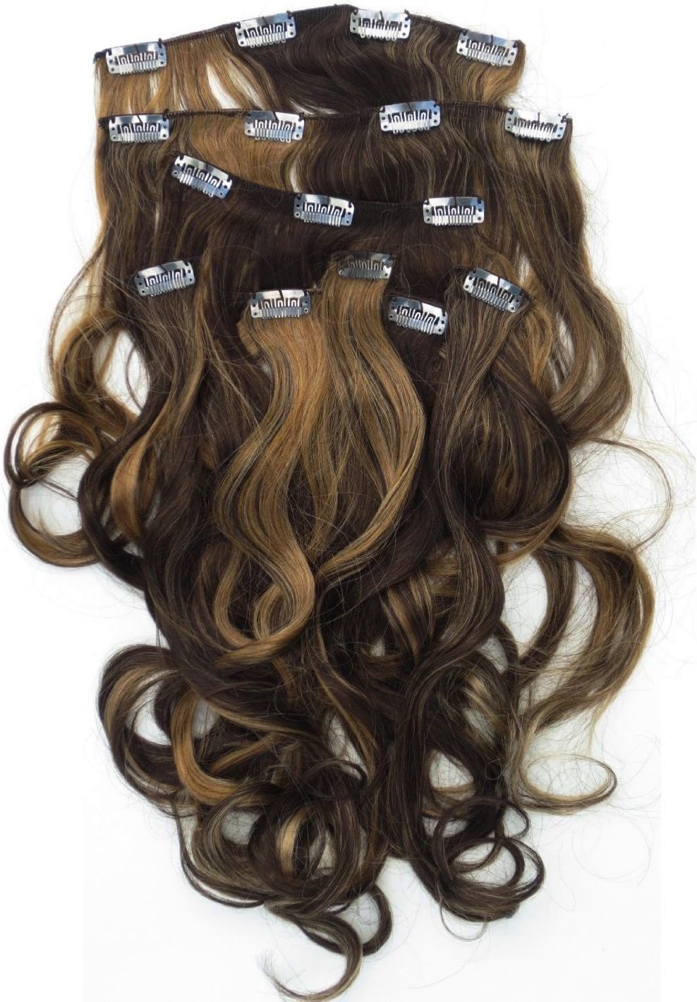 (New) Real Look Hair Extension In Chocolate Brown Honey Blonde Highlights Wav Synthetic