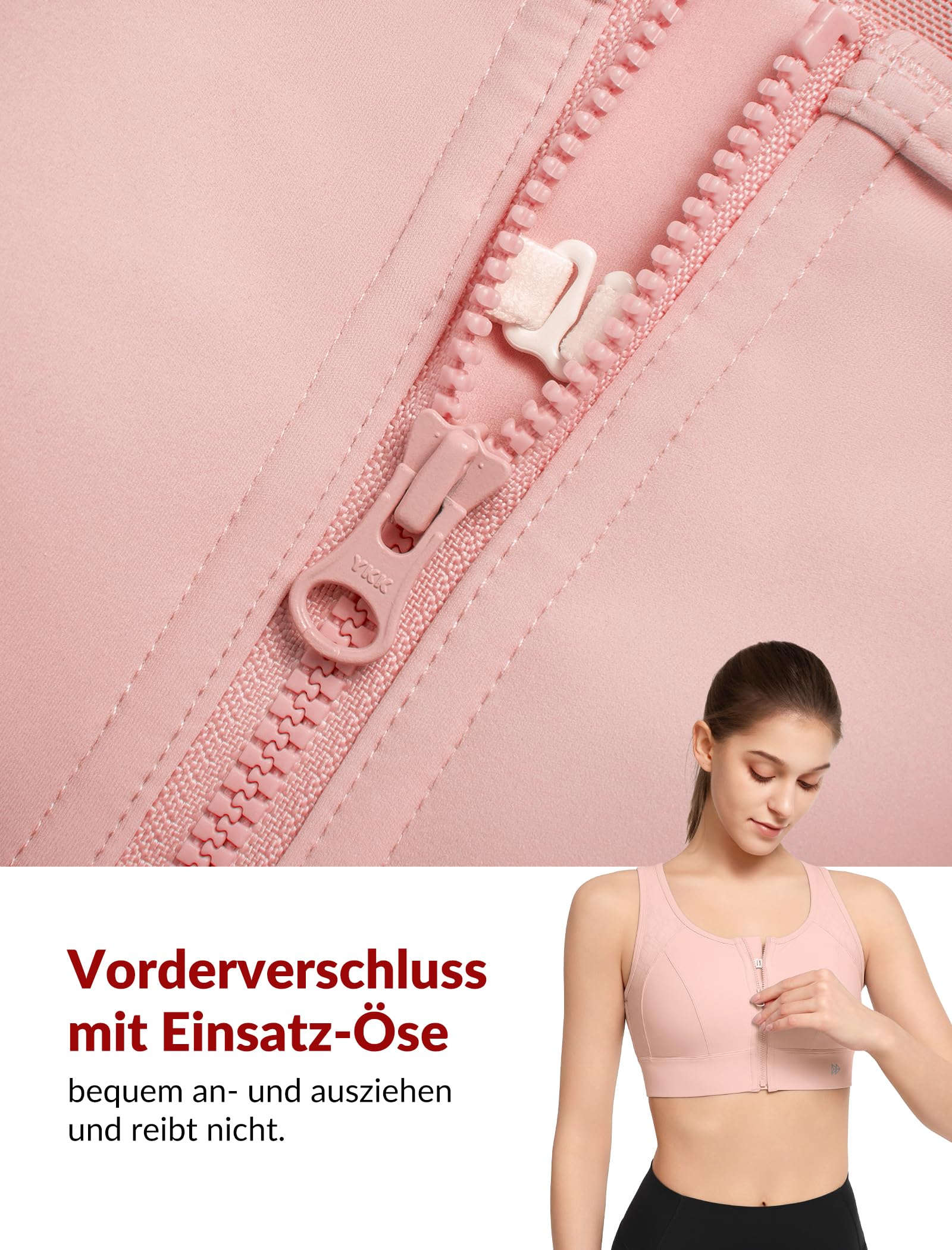 Yvette Soutien Gorge de Sport Femme Zipper Haut Maintien Grande Taille Dos Nageur sans Armature Coques Intégrées Idéale pour Running Fitness