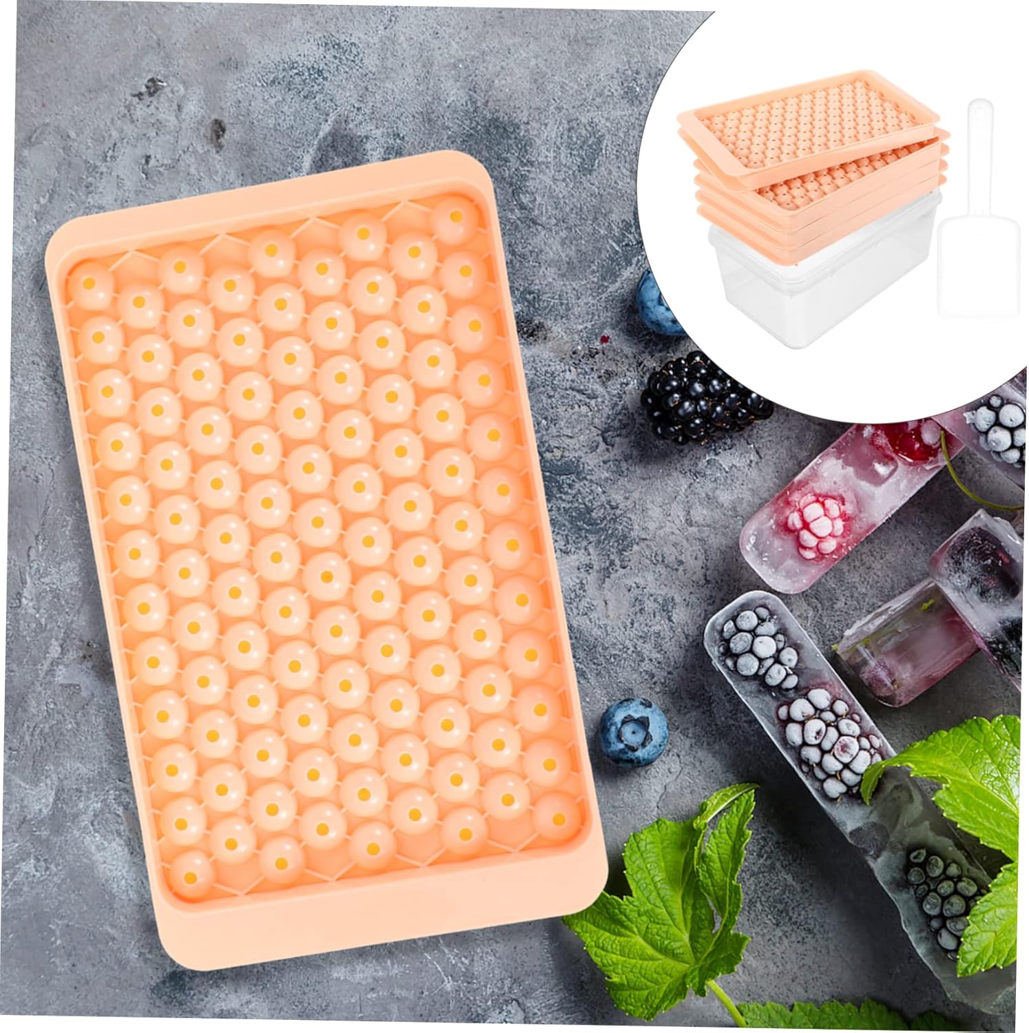 1Set Round Ice Cube Mold Sphere Ice Ball Maker for Freezer Includes Shovel Ice Tray for Whiskey Cocktails and Beverages Adorable Design Low Temperature