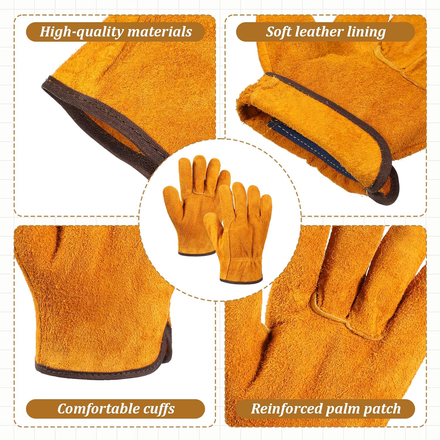 12 Pairs Leather Work Gloves for Men Women, Gardening, Construction, Wood Cutting, Driving, Automotive Repair - Image 3