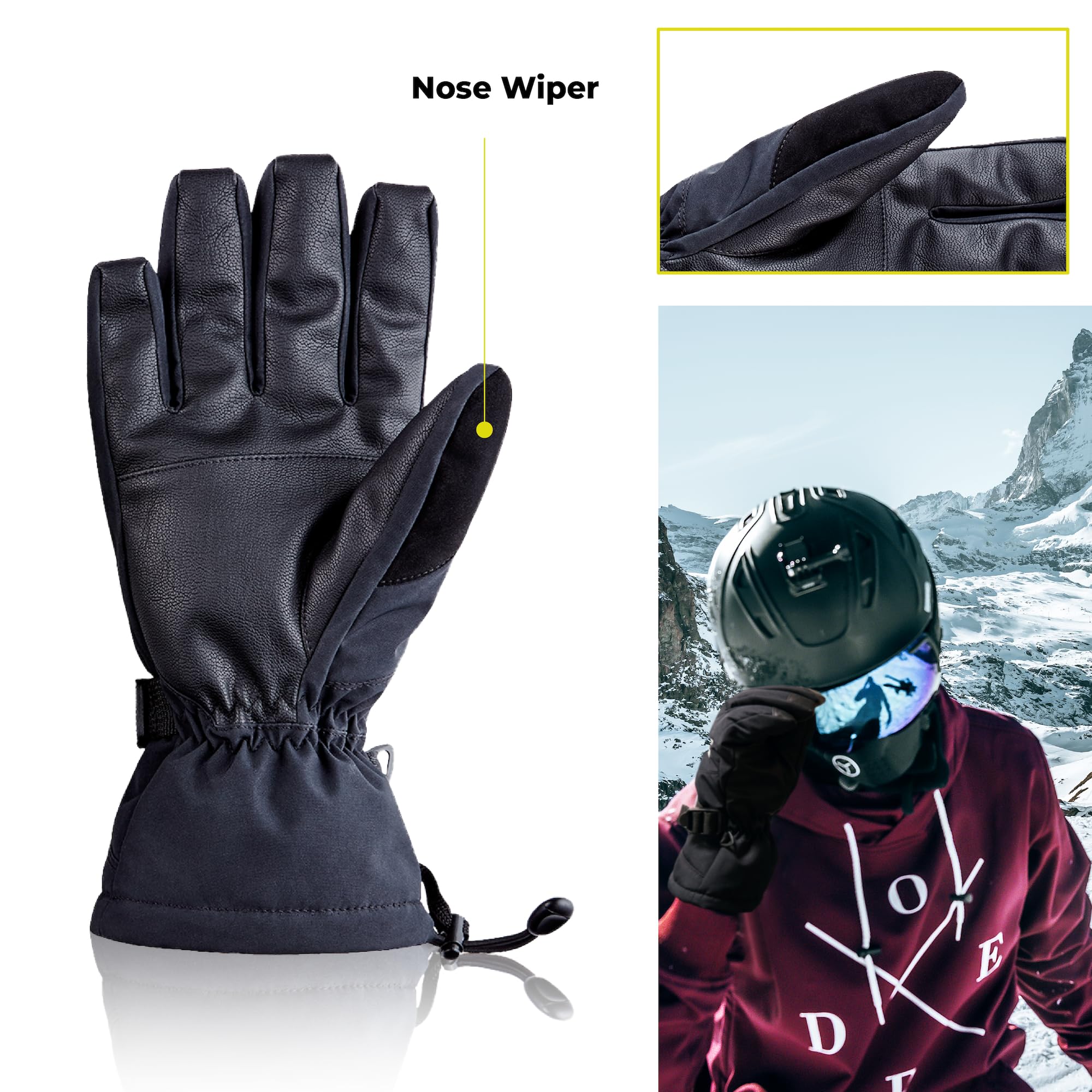 OOZi Guantes de esquí para Hombre y Mujer, Guantes de Invierno Impermeables a Prueba de Viento para Clima frío, Snowboard, esquí