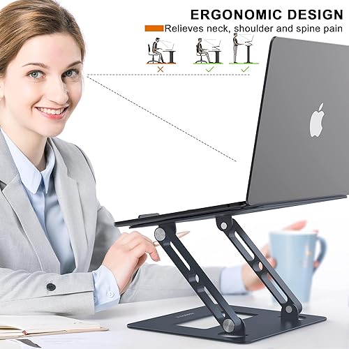 Miniatura 2 de Soporte ajustable para laptop, elevador portátil para laptop, soporte plegable para computadora de escritorio plegable, elevador ergonómico para