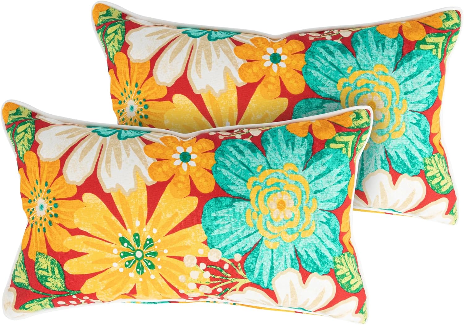 Magpie Fabrics Pack of 2 Outdoor Waterproof Lumbar Rectangular Throw Pillow with Insert 12x20 Inch, Home Decorative Toss Cushion for Patio Garden Car Office (Embry Red Hibiscus) - Image 7