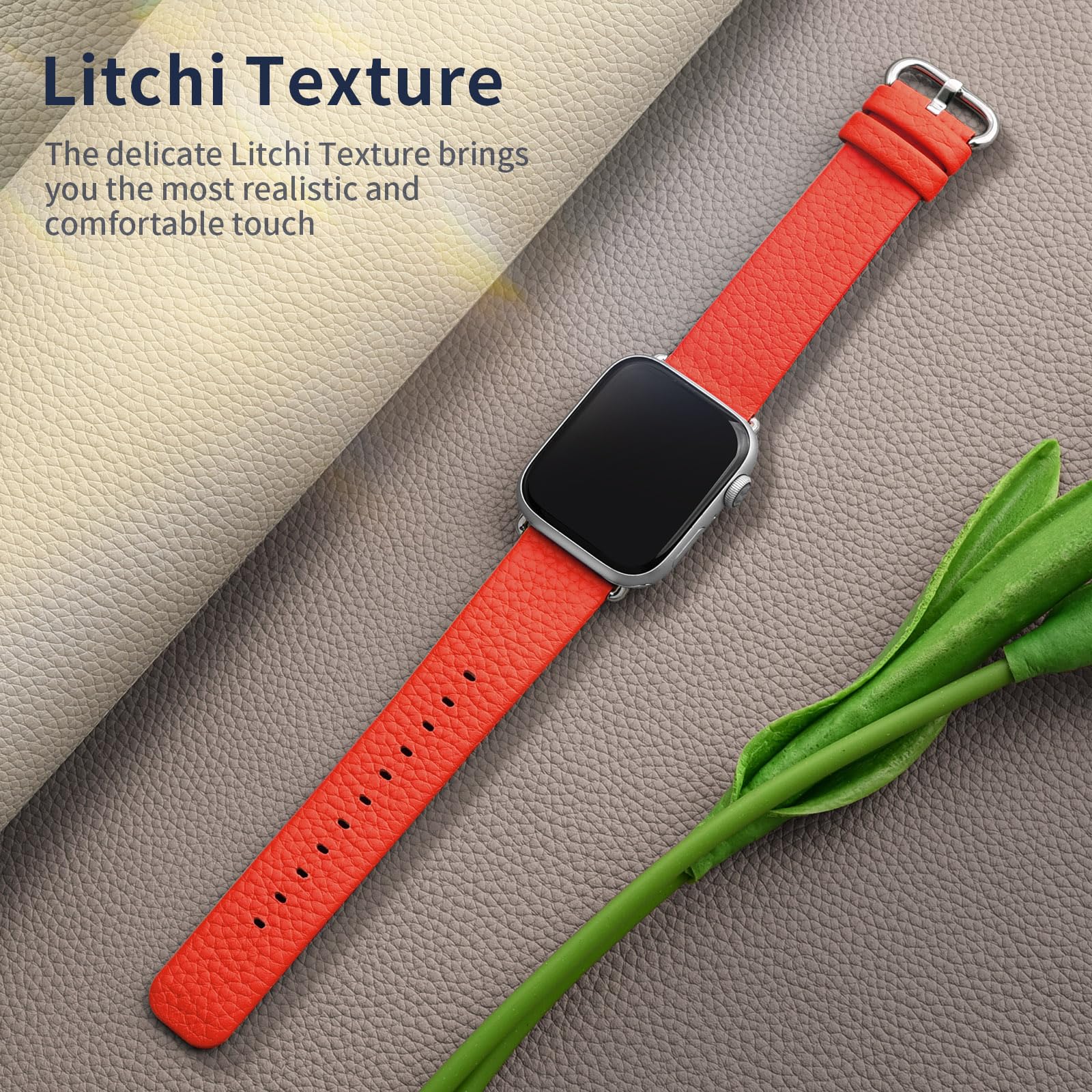 Fullmosa Watch Band Compatible with Red Apple Watch Leather Band 41mm 40mm 38mm, iWatch Band for Series ultra2/ultra/9/8/7/6/SE/5/4/3/2/1 for Men Women with with Silver Stainless Steel Buckle