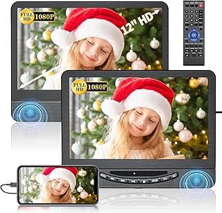 12" Portable DVD Player for Car with 1080P HDMI Input, FELEMAN Rechargable Car DVD Player Dual Screen with Full HD Digital Signal Transmission, Support USB, Last Memory(1 Player+1 Monitor)