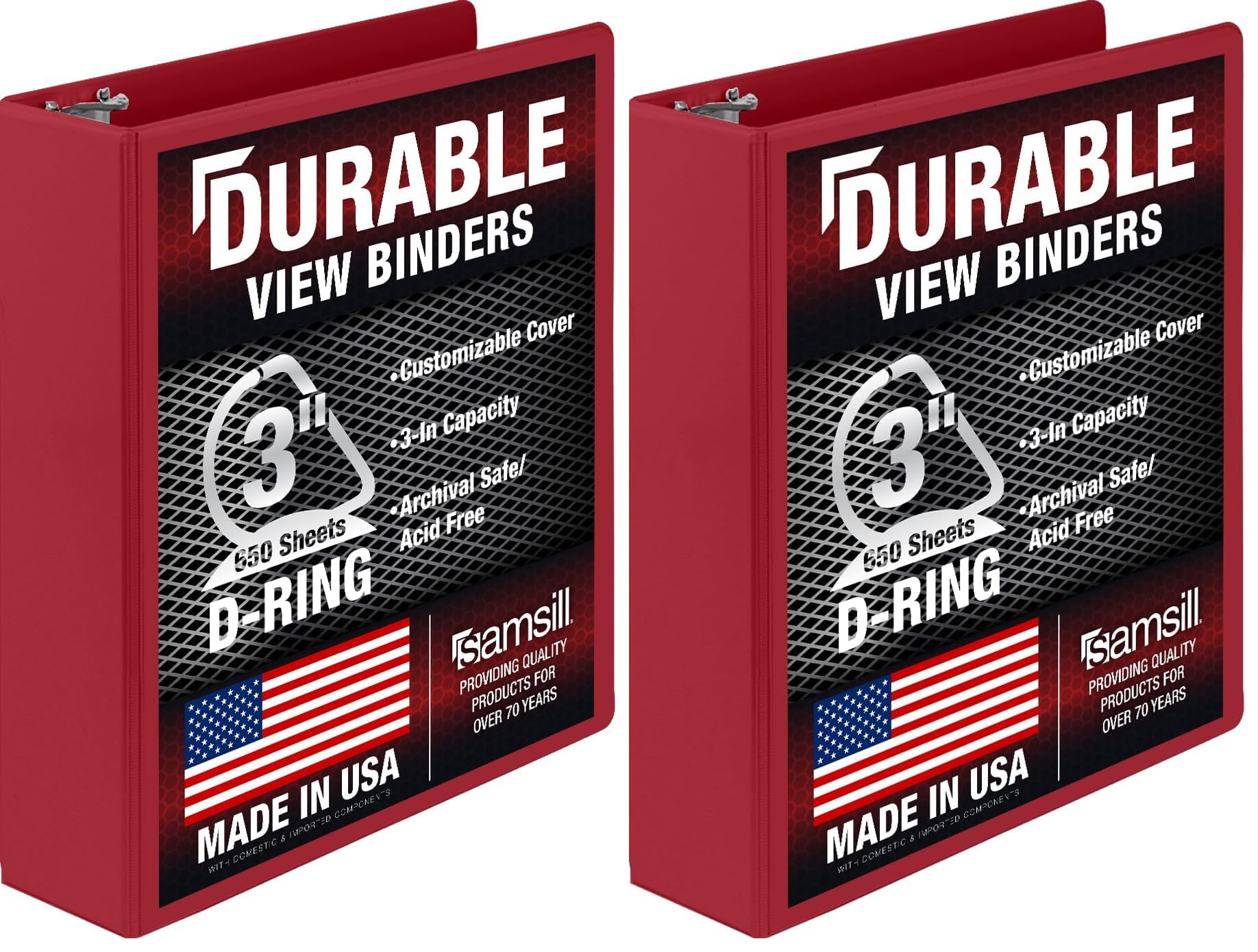 Samsill Red 3 inch D-Ring Binder, 100% Recycled Chipboard, 2 Pack | Bulk Pack Storage Binder for Students & Office - main product image