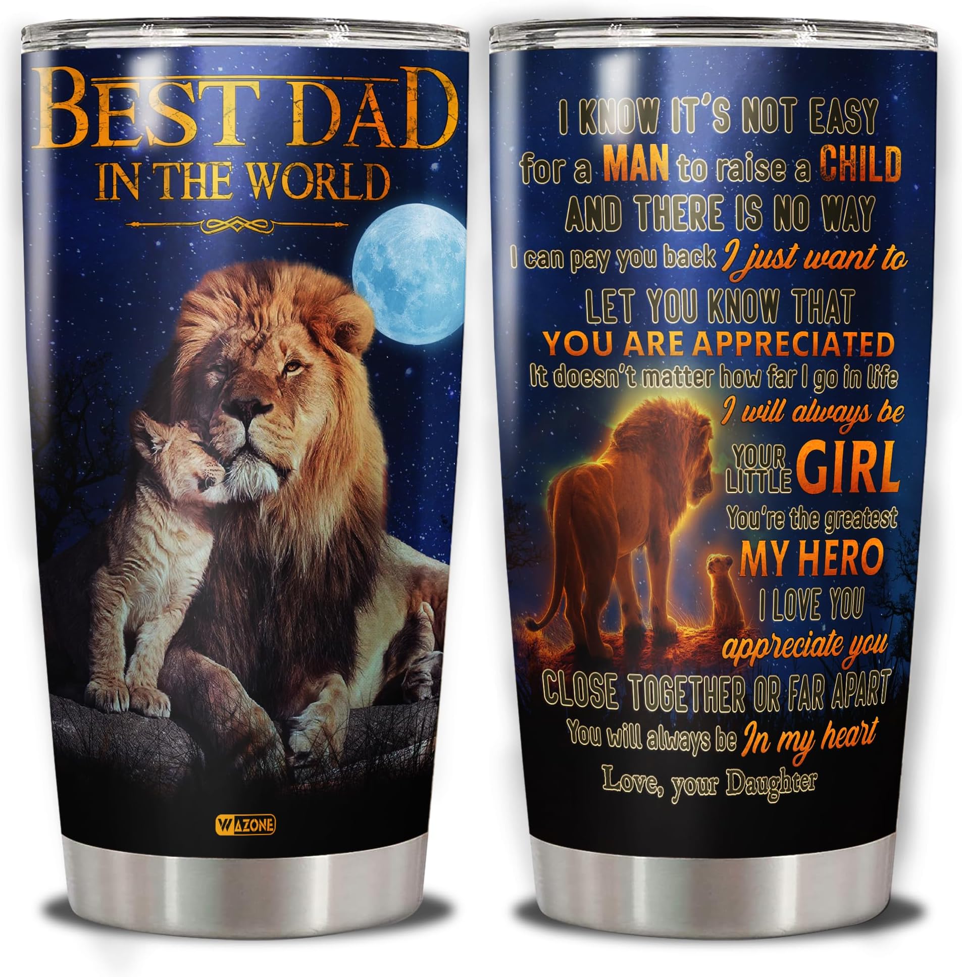 Lion Insulated Tumbler Cup 20oz To My Dad Saying Travel Mug Thermos Stainless Steel Worlds Best Dad Gift Birthday Christmas Presents For Daddy Father From Daughter Your Little Girl