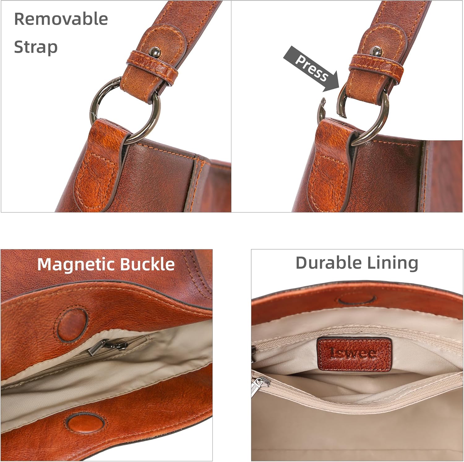 Iswee Leather Purses for Women Tote Bag Designer Crossbody Bag Women’s Shoulder Handbag Satchel Medium Work Purses - Image 6