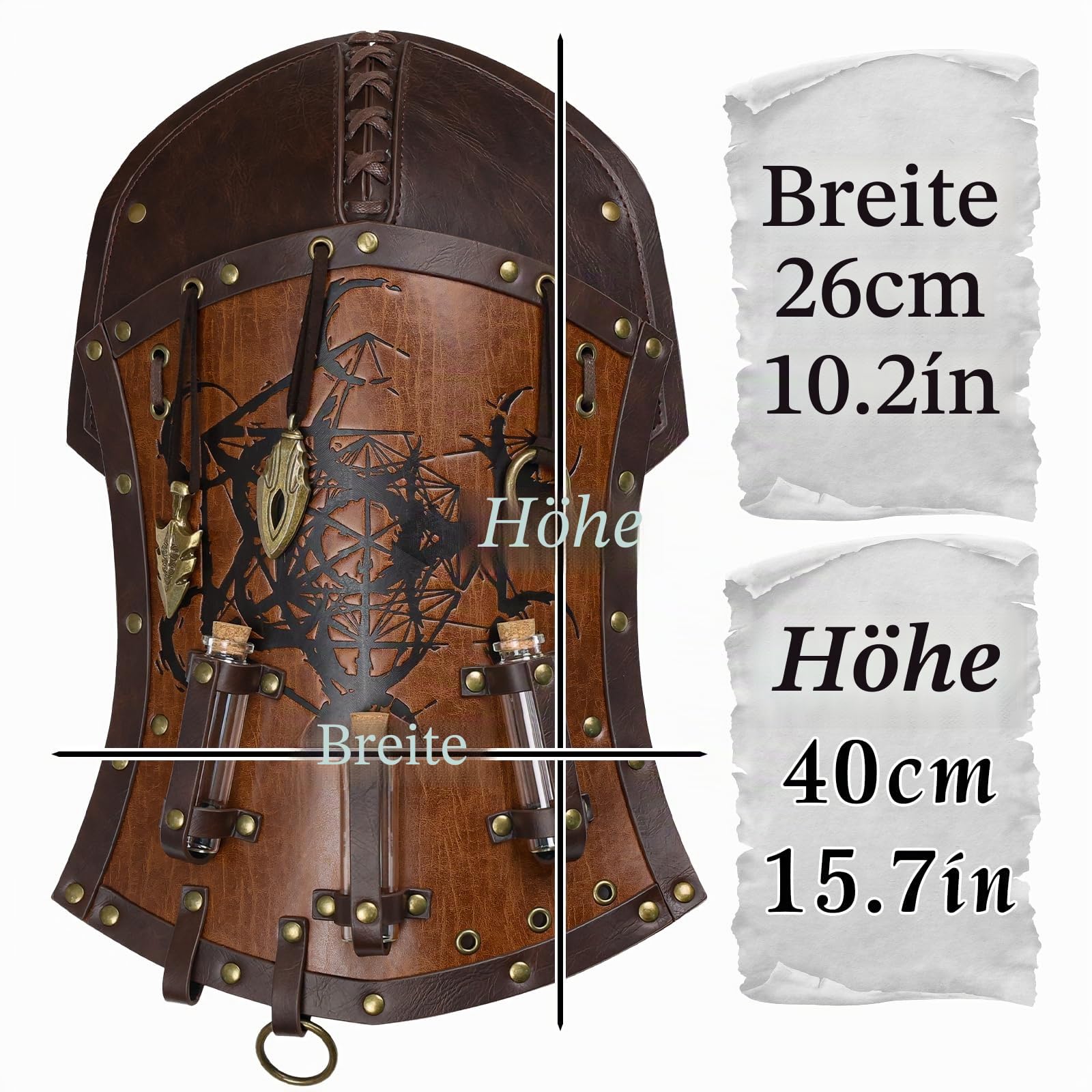 HiiFeuer Mittelalterliche Alchemie Schulter Rüstung mit Anhänger Fläschchen,Geprägte Söldner Ritter Single Pauldron für Cosplay