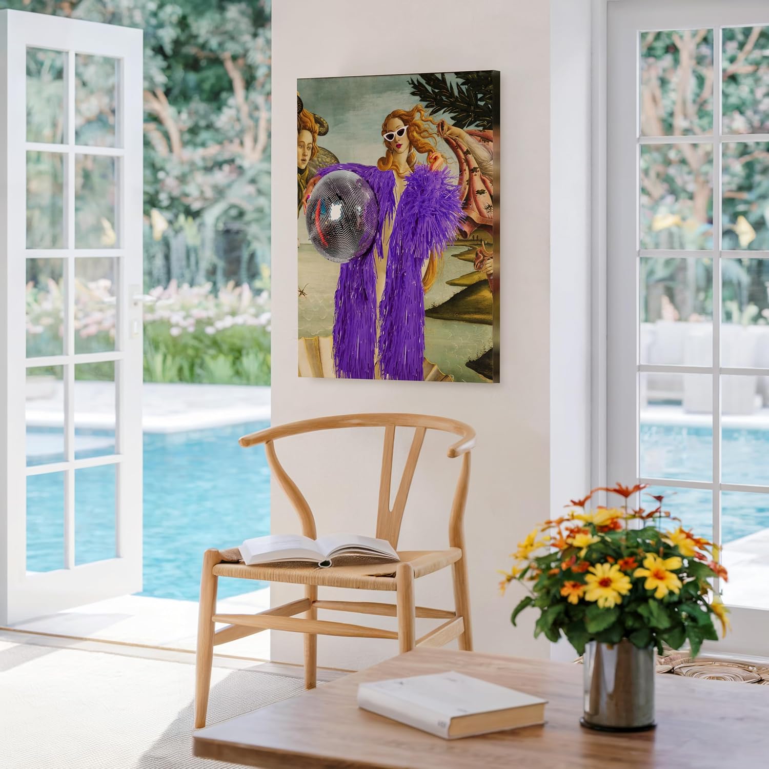 Monem Art Birth Of Venus Canvas - Disco Ball Print - Altered Pop Art - Disco Collage Wall Design - Trendy & Funky Art - Great Bedroom, Living Room or Dorm Wall Decor - Available in 8x10 to 30x40