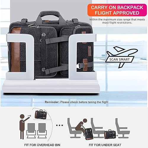 Miniatura 6 de Mochila de lona WITZMAN con puerto de carga USB, mochila grande de viaje, equipaje de mano, apta para laptops de 17 pulgadas, para hombres, Negro,