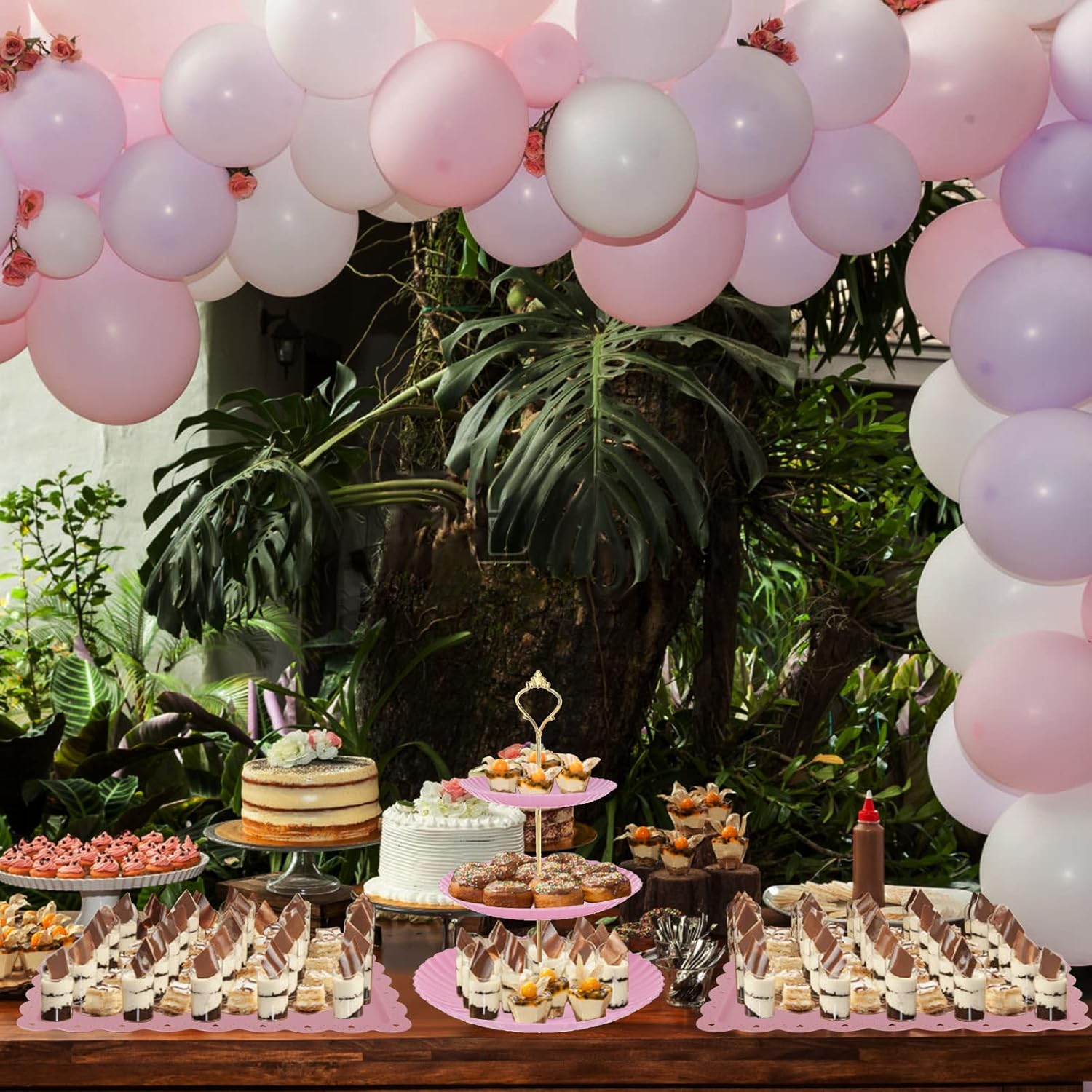 FEOOWV 10PCS Cake Stand Set, Plastic Cupcake Stands , Dessert Display Stands Set for Wedding Birthday Party Baby ShowerTea Party (Pink)