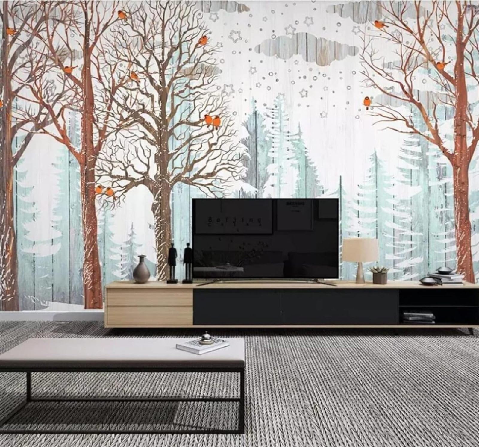 XLMING Retro Wood Grain Hand Drawn Forest Birds 3D Wallpaper Luxury Home Dining Decor Paste Sofa Living Room The Wall for Bedroom Mural-250cm×170cm
