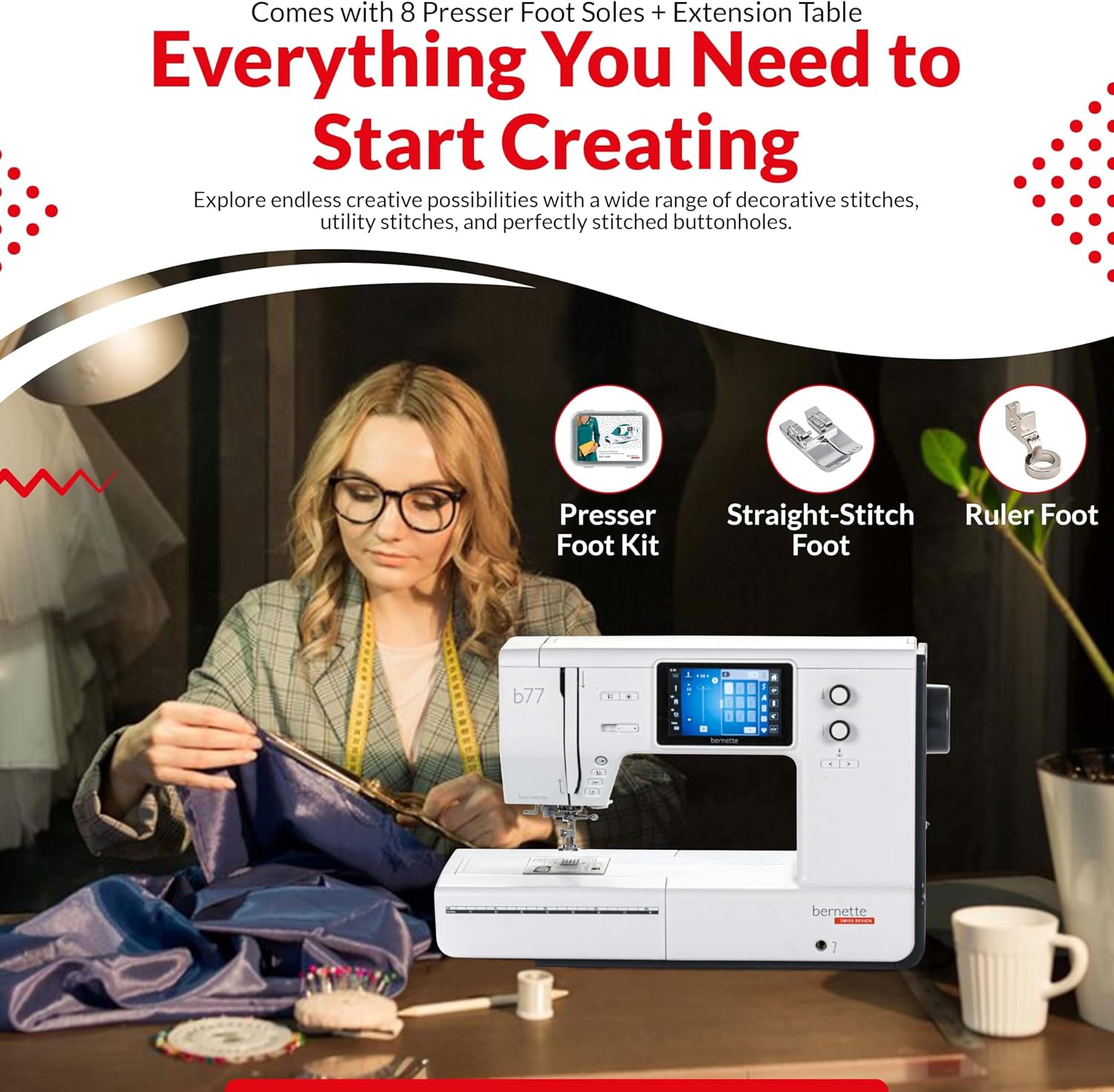 Bernette B77 Sewing and Quilting Machine - Ideal for Beginners, Heavy Duty with 60 pcs Northern Lights Threads Bundle Suitable for experts and beginners