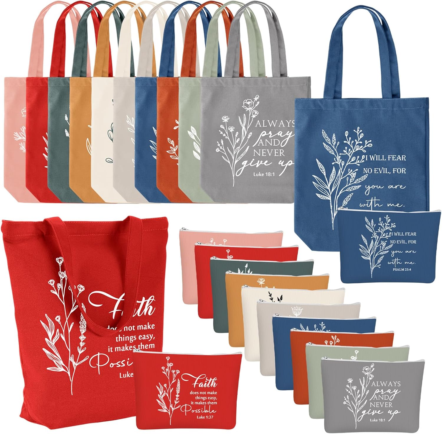 Paterr 10 Pcs Christian Gift Tote Bags Bulk with Handle 10 Pcs Bible Religious Makeup Bag for Mom Wife Lady Godmother Church