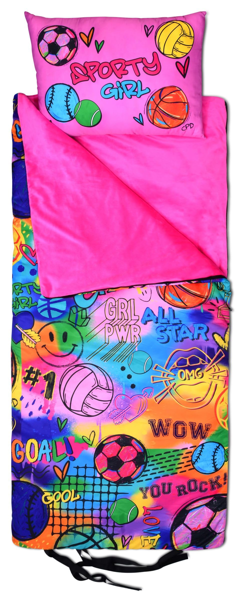 iscream + Corey Paige Designs Cozy Silky Soft Fleece Lined Sleeping Bag and Pillow Set for Kids - Sporty Girl